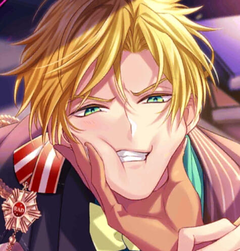 my number one deranged catboy wife satan from obey me getting his cheeks squeezed by my other girlfriend mammon